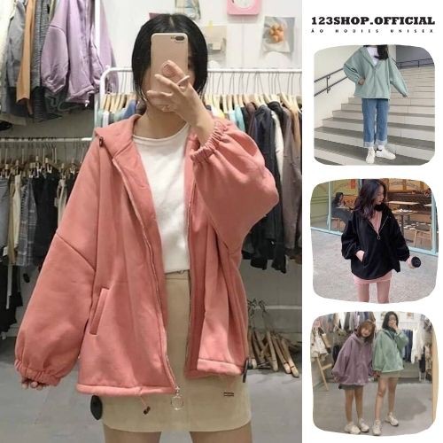 Áo Khoác nỉ Chống nắng Cho Nữ Form Rộng  KÉO TRÒN có dây kéo Unisex SIÊU ĐẸP Ulzzang video thật 123SHOP