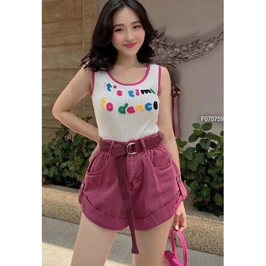 [L2M] Áo len nữ Montoghi dệt kim THÊU CHỮ NỔI Quảng Châu hai dây dáng ôm nhiều màu sắc cực kute