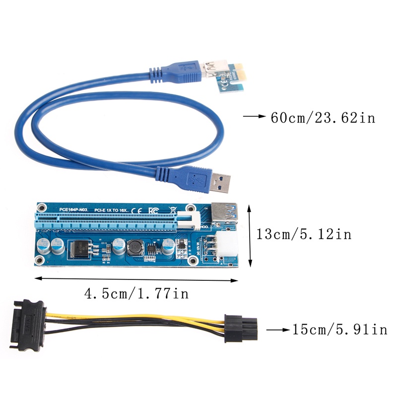 Card Đồ Họa Mở Rộng PCI-E 1x Sang 16x Kèm Cáp USB 3