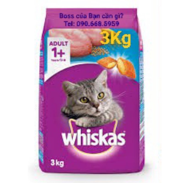 Thức ăn hạt cho mèo lớn Whiskas 3kg và 1kg