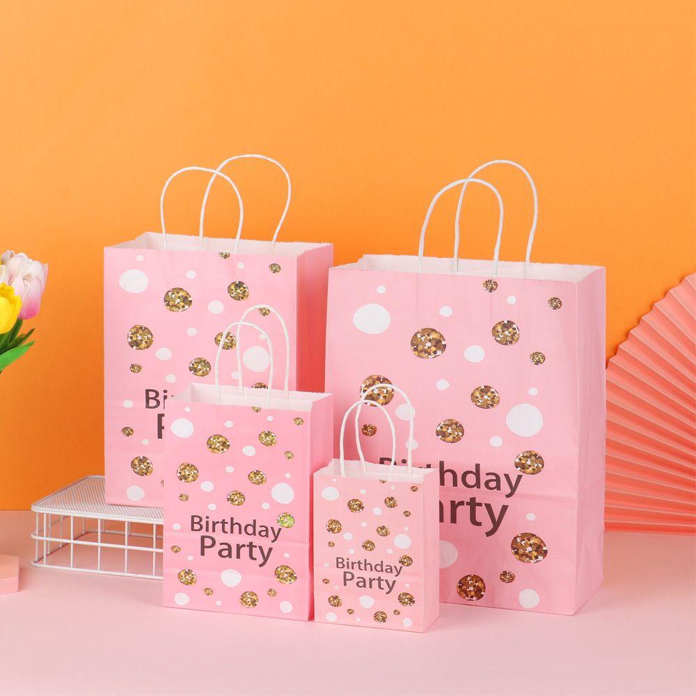 ♕Thú Nhồi Bông♕ Túi Giấy Kraft Màu Hồng Dễ Thương Dùng Đựng Kẹo Cho Bé