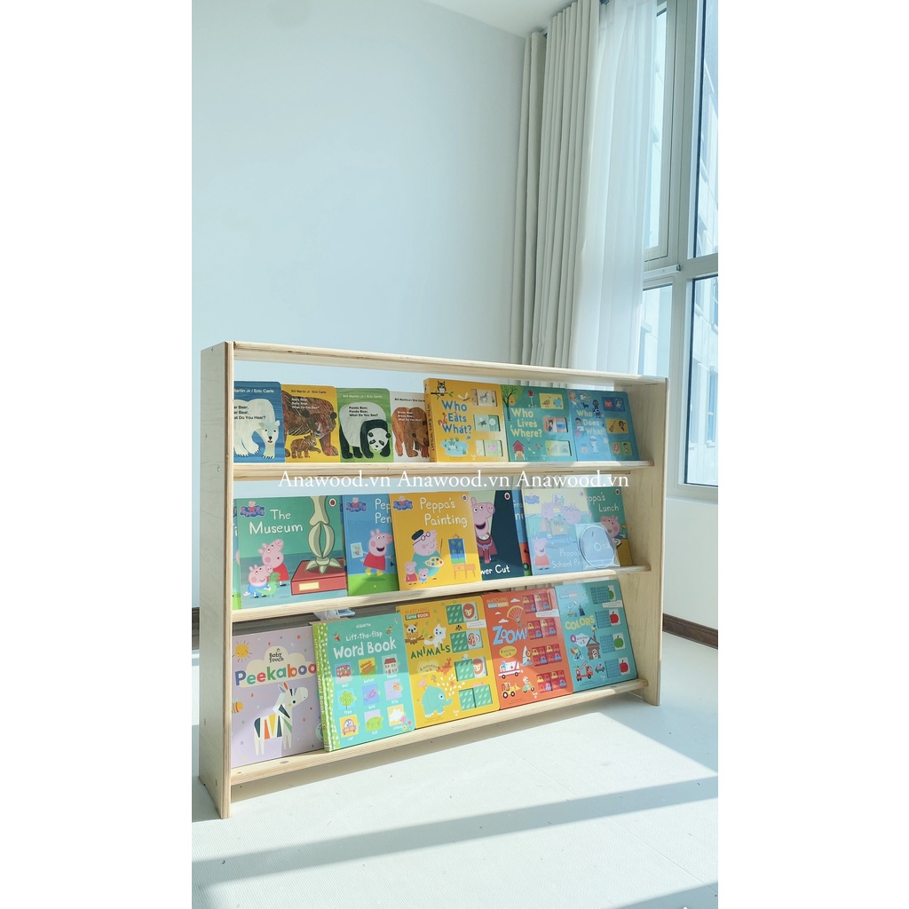 Tủ sách gỗ 3 tầng trẻ em Montessori ES023