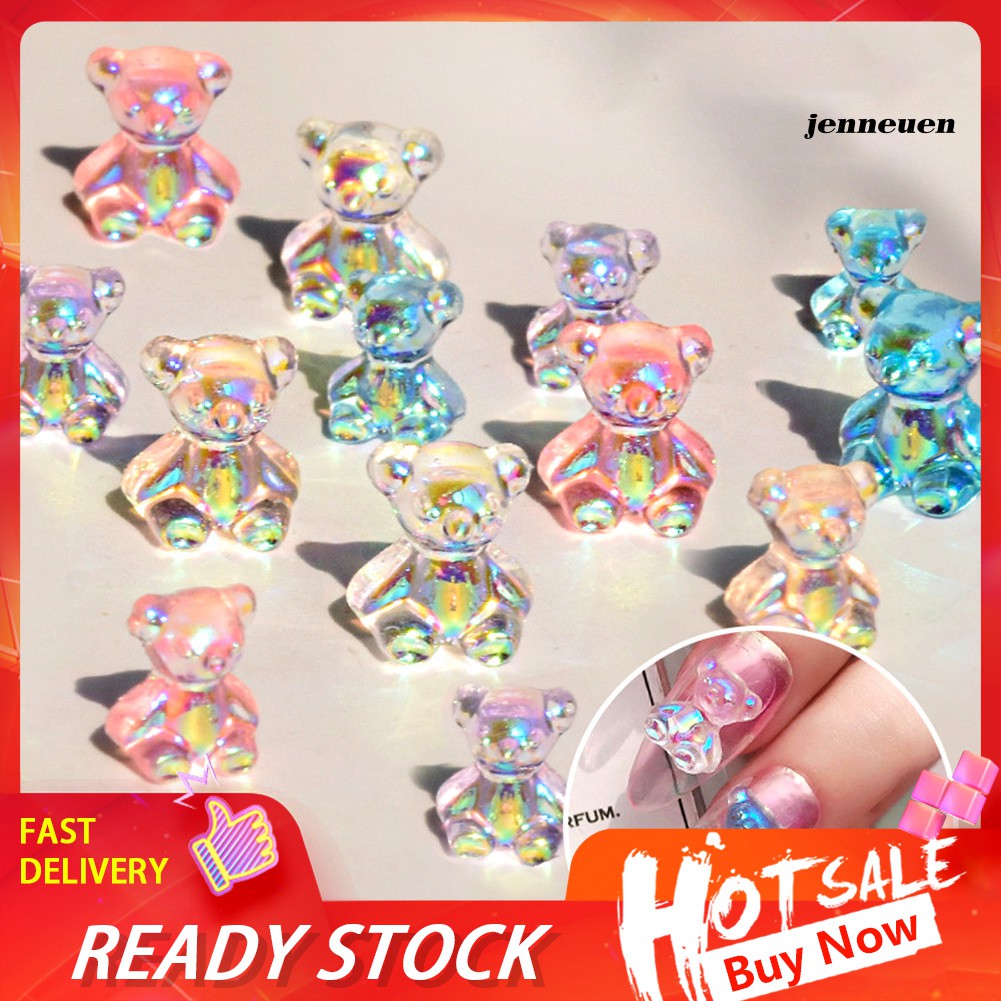 Set 12 Phụ Kiện Đính Móng Tay Hình Gấu 3D Dễ Thương