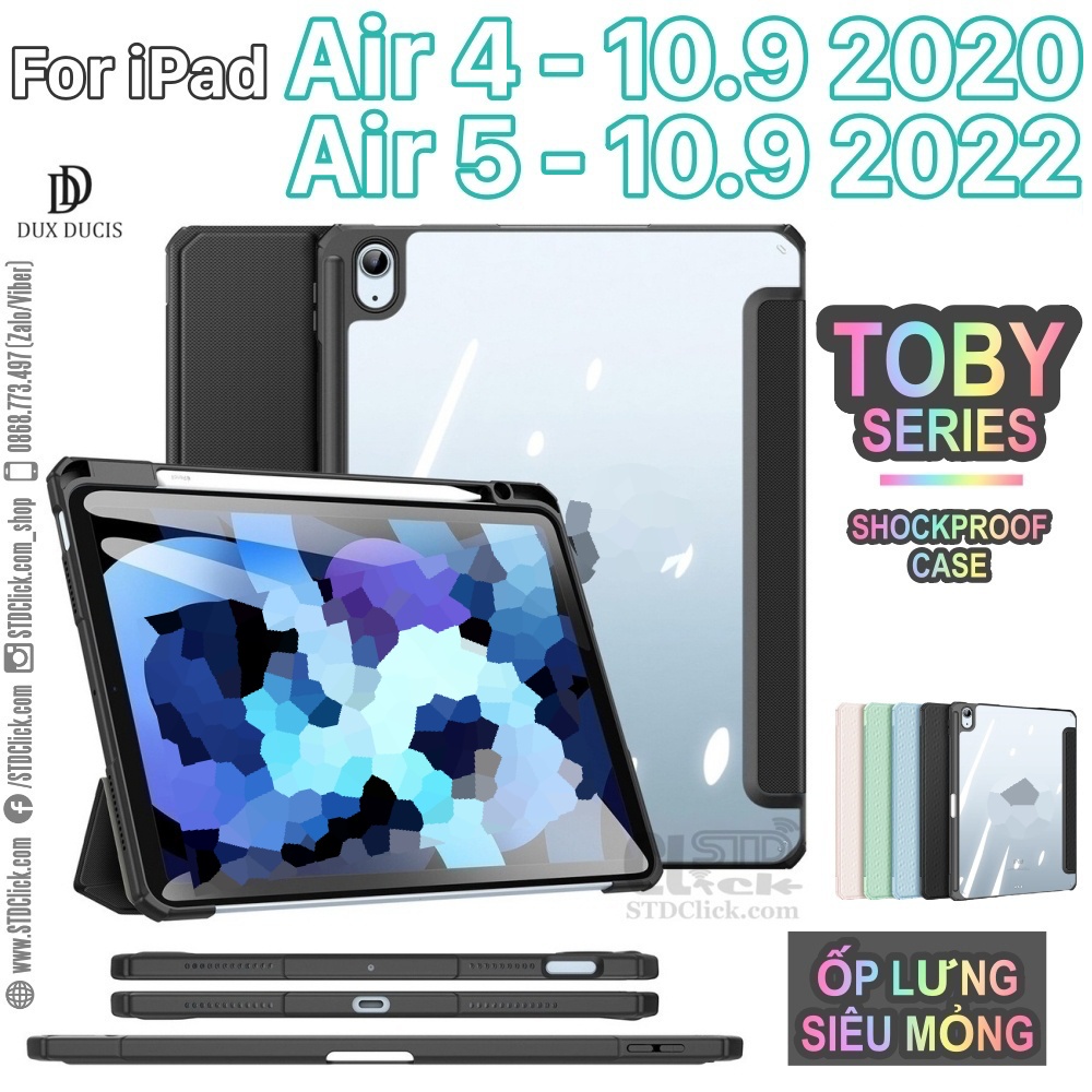 BAO DA IPAD AIR 5 - 10.9 2022 - AIR 4 - 10.9 2020 DUX DUCIS TOBY CHÍNH HÃNG SIÊU MỎNG CÓ KHE GIỮ BÚT