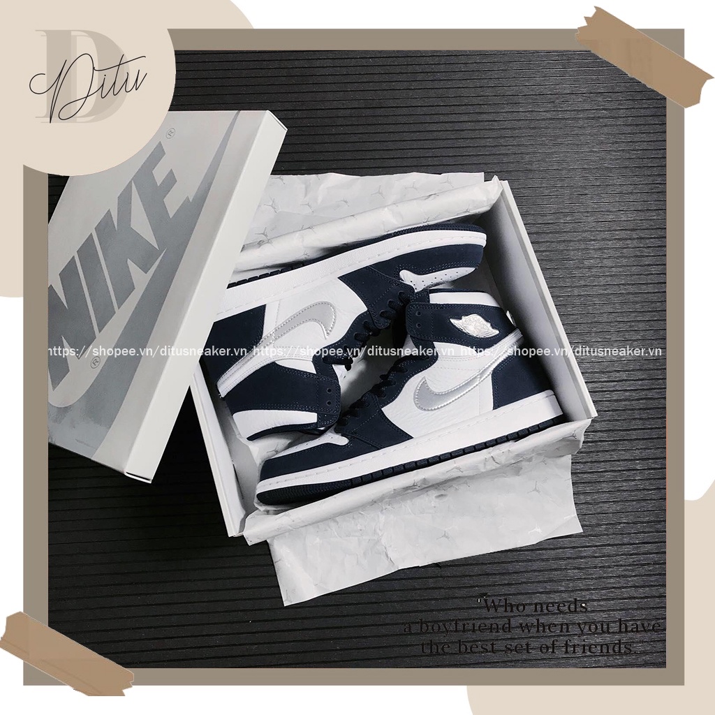 Giày Jordan Cổ Cao Thể Thao Nam Nữ, Giày JD1 Thời Trang Hight Xanh Navy Hàng Đẹp Full Box