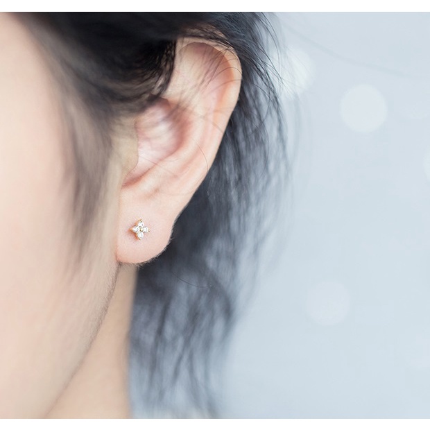 Khuyên tai bạc hoa nhí 4 cánh, bông tai hoa nhí, khuyên tai bán lẻ chiếc