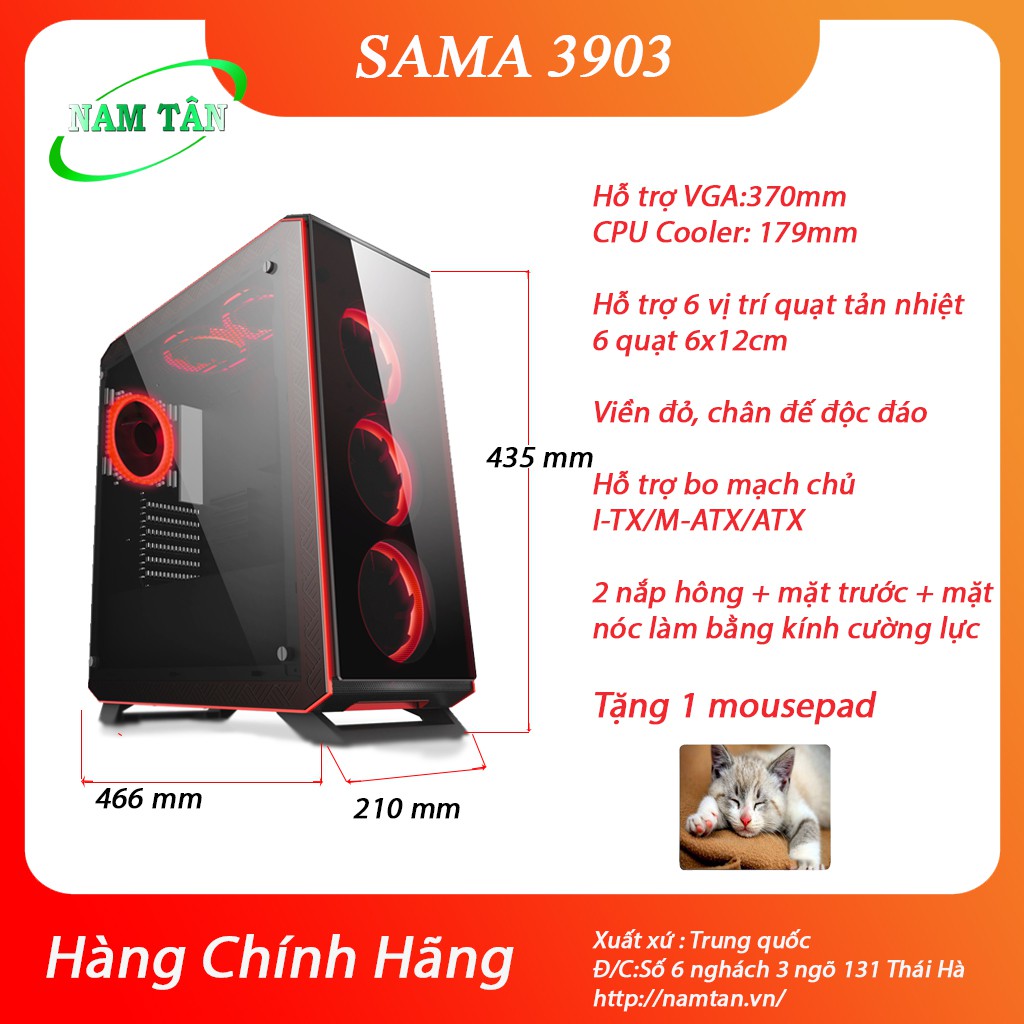 Vỏ Case Máy Tính SAMA 3903 ( 3 Mặt kính cường lực ) ( Tặng 1 bàn di chuột )