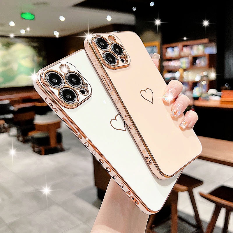 Ốp Lưng Mạ Trái Tim Nhiều Mẫu Mã Cho Điện Thoại iPhone 13 Pro Max 12 11 Pro Max