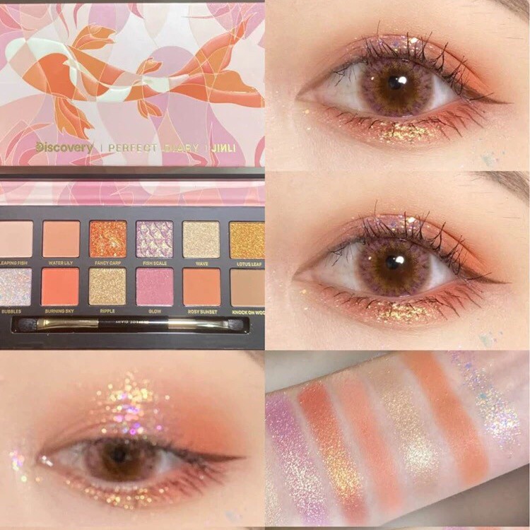 PERFECT DIARY - Bảng phấn mắt 12 màu động vật  Explorer Eyeshadow Palette kèm cọ hot hit Tiktok cá Koi Hổ Cún PFDR04