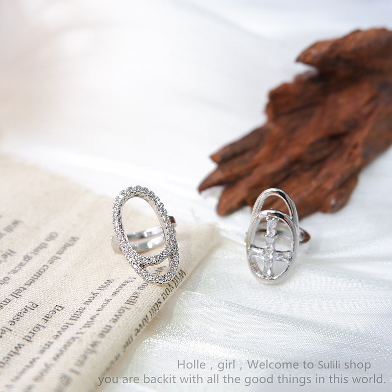 Nhẫn gắn móng tay đính đá zircon phong cách retro Hàn Quốc 19A1455 hình chữ thập