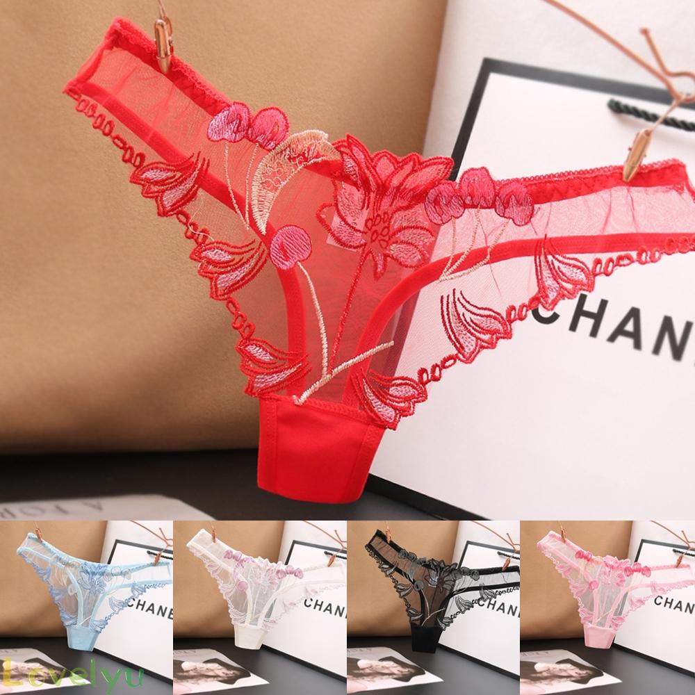 【LOVELYU】Women See through Lace Floral Mesh Breathable Briefs Underpants Thongs G-string【Good Quality】