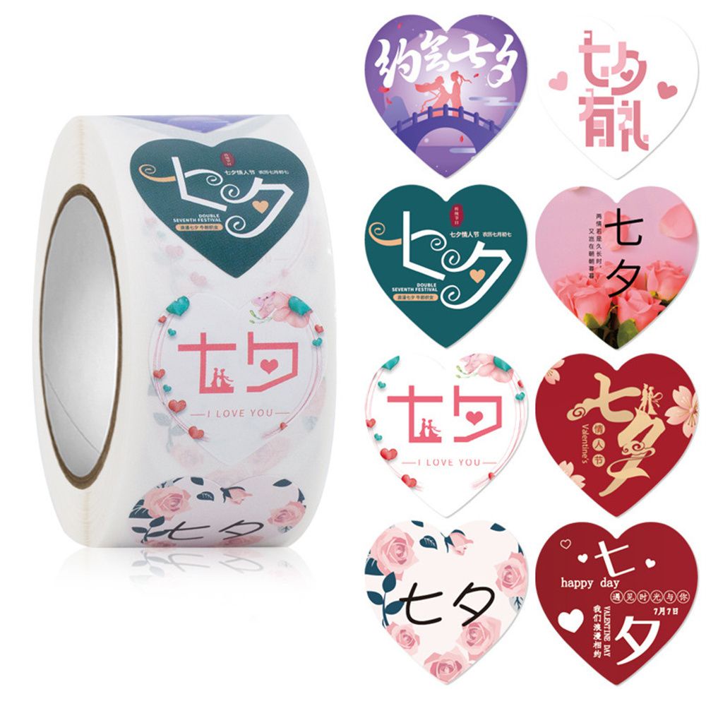 Cuộn 500 nhãn dán hình trái tim trang trí hộp quà Valentine