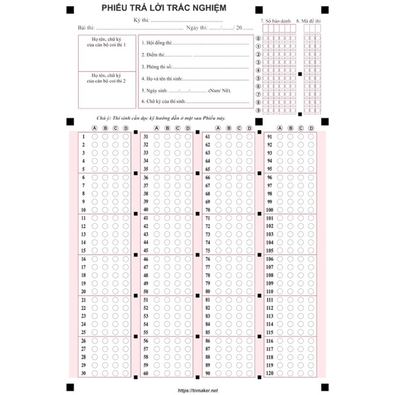 [Phiếu Trả Lời Trắc Nghiệm] Phiếu Trả Lời Trắc Nghiệm Đúng Chuẩn Bộ Giáo Dục