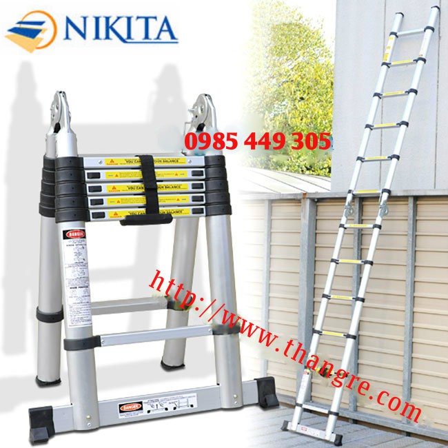 Thang nhôm rút chữ A Nikita công nghệ Nhật Bản cao 7,2m (AI72)