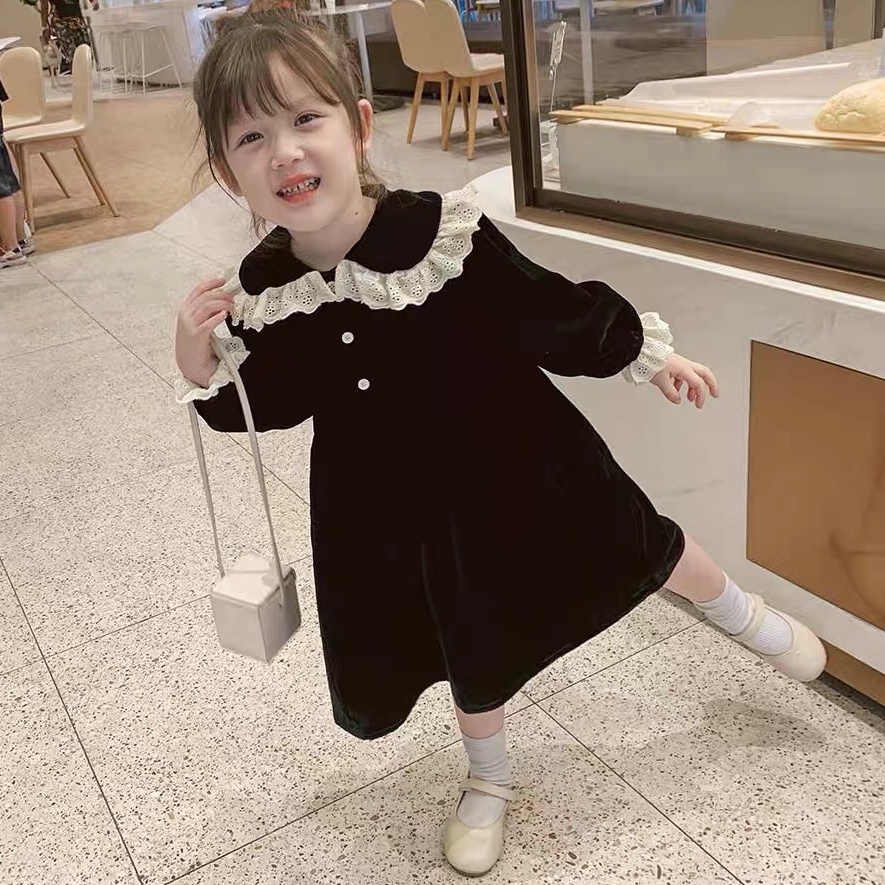 💓Váy Bé Gái Tiểu Thư Xinh Xắn💓Váy Nhung 2 Lớp Dày Dặn Cho Bé Yêu 17-18kg💓