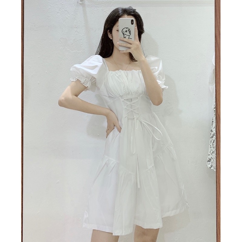váy trắng dây siết eo | BigBuy360 - bigbuy360.vn