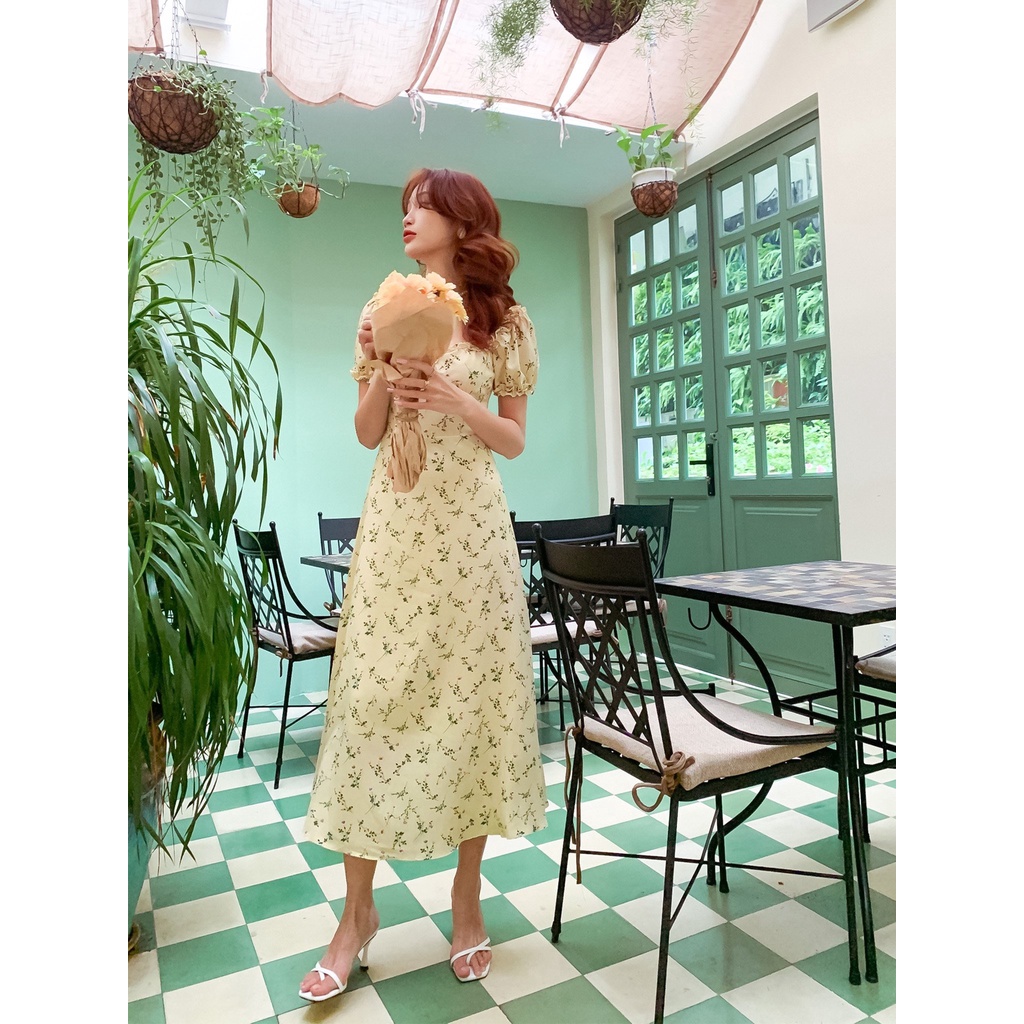 Đầm vàng hoạ tiết hoa Fiola Dress Gem clothing SP060623