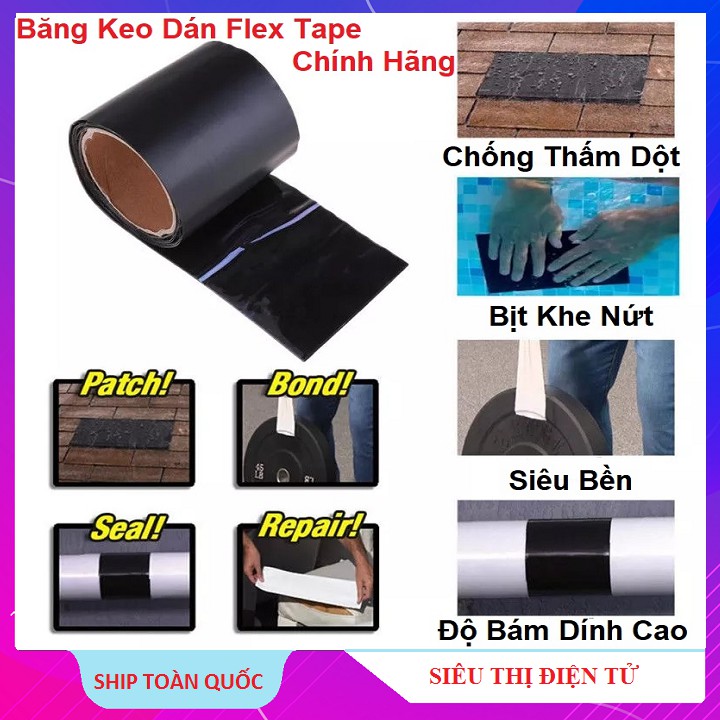 Băng Keo Đen Chịu Nước, Miếng Vá Thông Minh Flex Tape - Chống Thấm Siêu Dính - Chống Thấm Nước Cao Cấp 2021