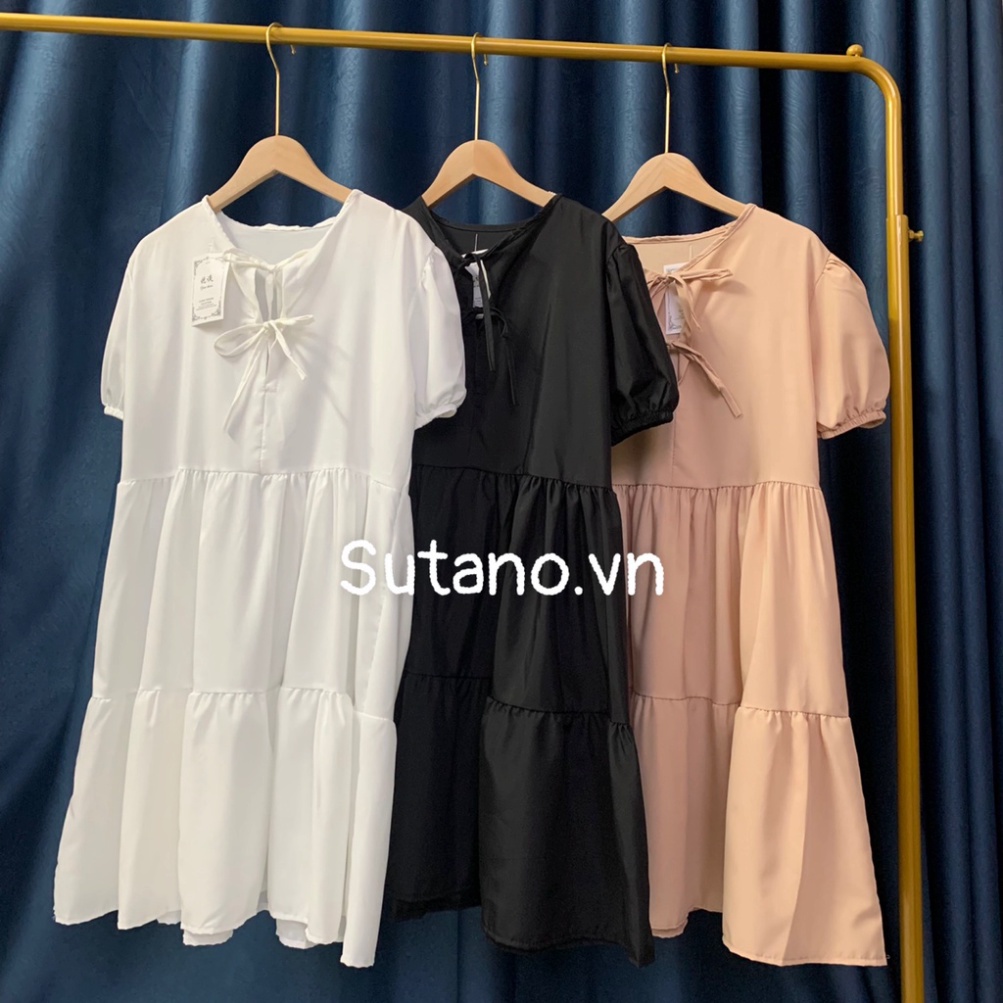 Váy xuông babydoll tay bồng nữ đan dây ngựa buộc nơ phong thái korea tươi tắn V104 Nội Y Xanh hàng đẹp trendy