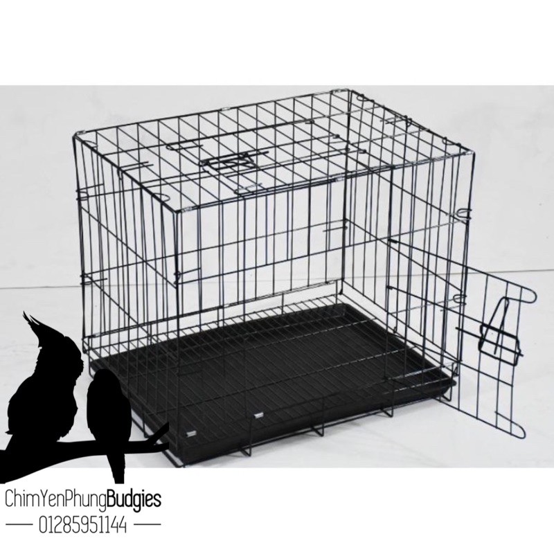 Lồng thú cưng gấp gọn sơn tĩnh điện (60x42x50) có máng phân. [SG-giao hoả tốc 2h]