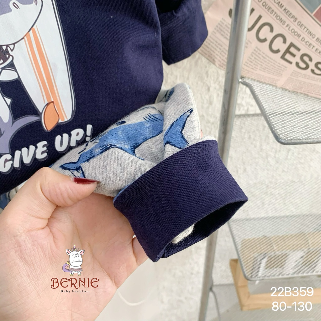 Bộ đồ thu đông bé trai, bộ thu đông bé trai, sét gồm áo và quần giả bò,  họa tiết Cá mập, size 8-22kg