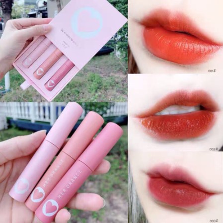 {sẵn hàng}𝙎𝙚𝙩 𝙨𝙤𝙣 𝙃𝙀𝙍 𝙊𝙍𝘼𝙉𝙂𝙀 trái tim 3c x slim lip gloss kit