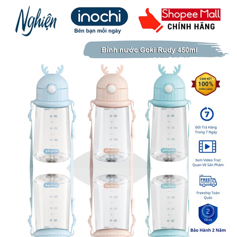 Bình tập uống nước cho bé / inochi goki Dino Ruby chất liệu nhựa nguyên sinh kháng khuẩn Ag+ dễ cầm nắm và tiện dụng