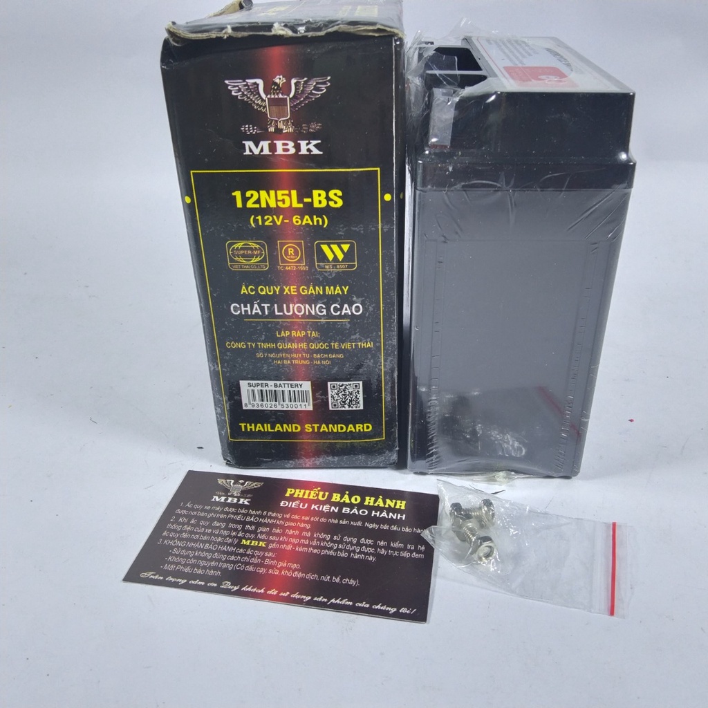 Bình ắc quy khô xe máy THAILAND mã 12N5L-BS,kích thước 120x60x125mm, bảo hành 12 tháng