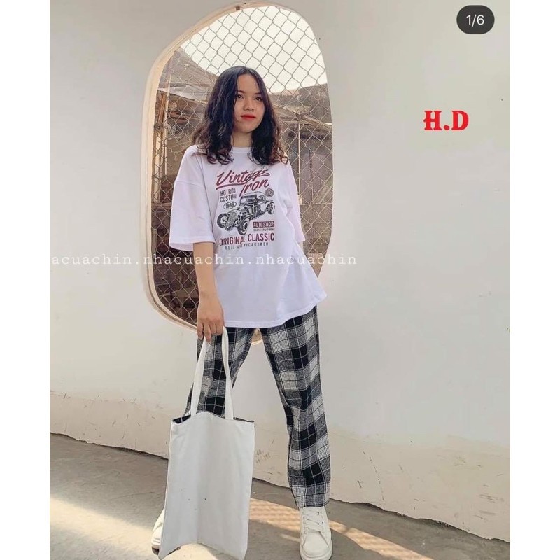 Sét áo Vintage+quần kẻ đen HĐ11