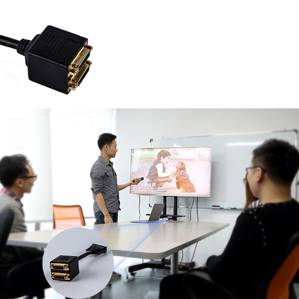 A DVI Splitter Adaptor DVI-D Male to Dual 2 DVI-I Female Video Y Splitter Cable