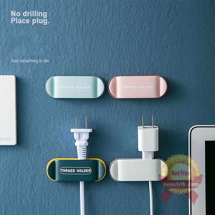 Kẹp giữ cố định ổ dây điện và cáp sạc dán tường thu gọn 2 đầu chịu lực