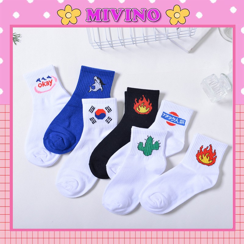 Vớ nam nữ Mivino tất cổ cao unisex in hình cực chất cá tính MT01