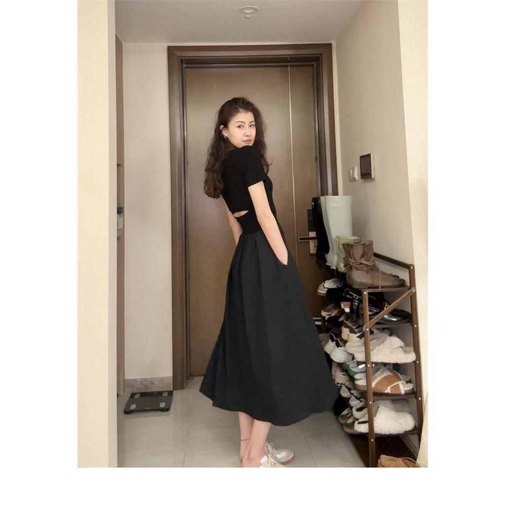 Đầm Dài Cổ Vuông Màu Đen Thời Trang Mùa Hè 63998