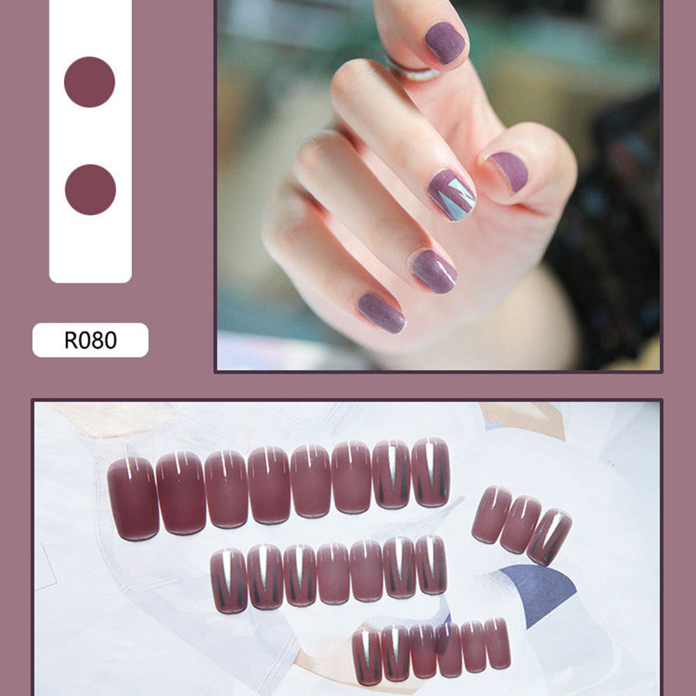 Cod In Stock New 24pcs Waterproof Fantasy Color Elegant Geometric Daisy Wearable Removable Nail Patch