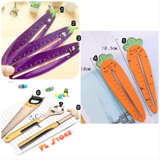 Thước kẻ gỗ hình cà tím - cà rốt - cưa, tuavit, búa siêu cute