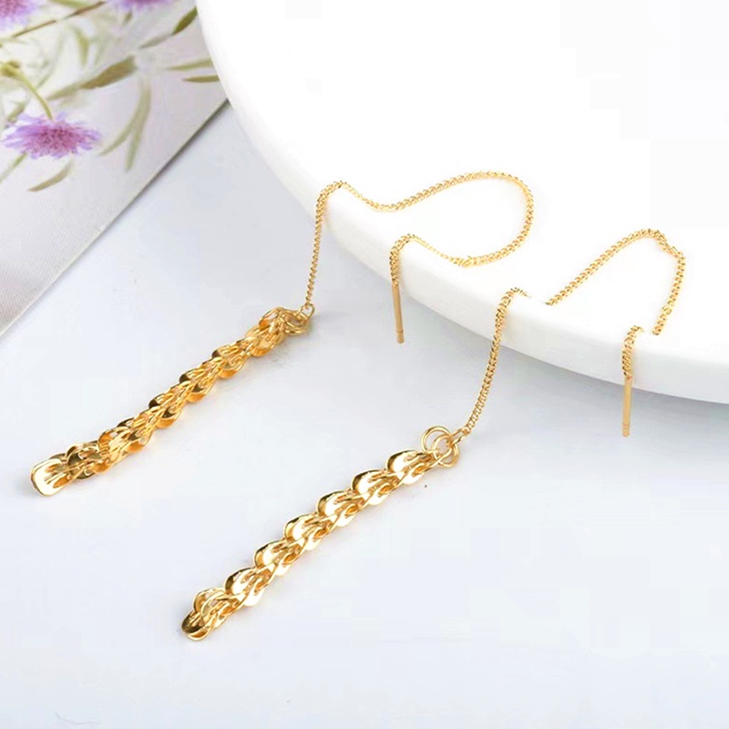 Bông tai Titan không gỉ 18K vàng Tua dài khuyên tai nữ dáng dài Trang sức titan cao cấp Thời trang Hàn Quốc