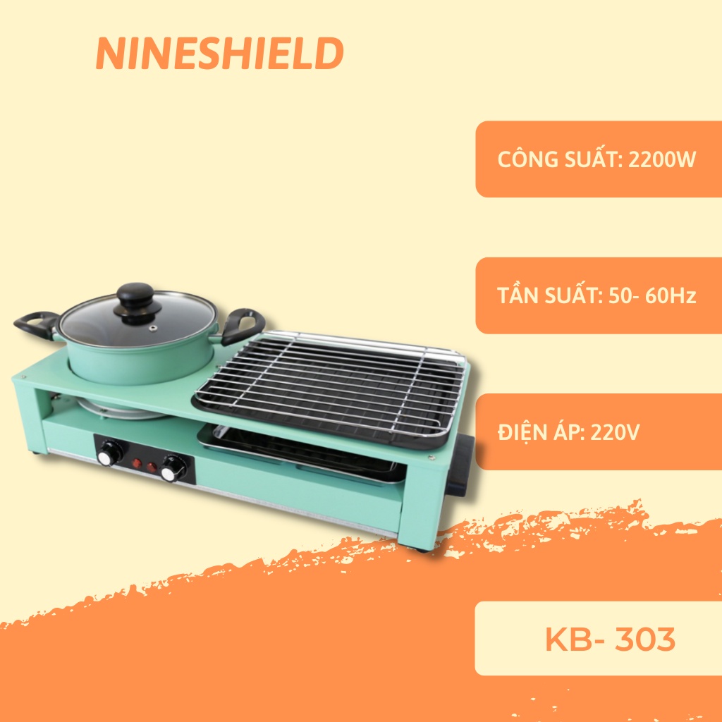 Bếp Lẩu Nướng Đa Năng 2 Trong 1 Nineshield KB-303 tích hợp một bếp nướng và một bếp lẩu thuận tiện đáp ứng mọi sở thích