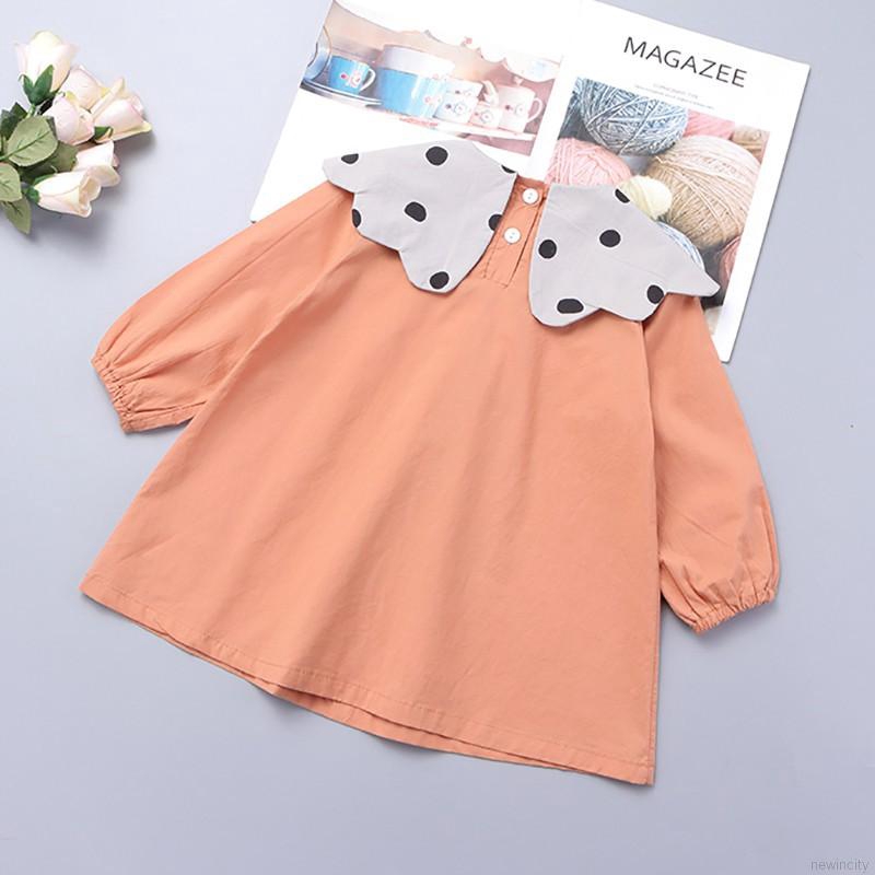 Đầm dài tay họa tiết chấm bi xinh xắn cho bé gái