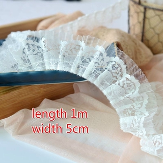 5cm * 1m Trắng Ruche Ren Viền DIY Handmade Thủ Công Búp Bê Quần Áo Váy Trang Trí Nhà Rèm Se