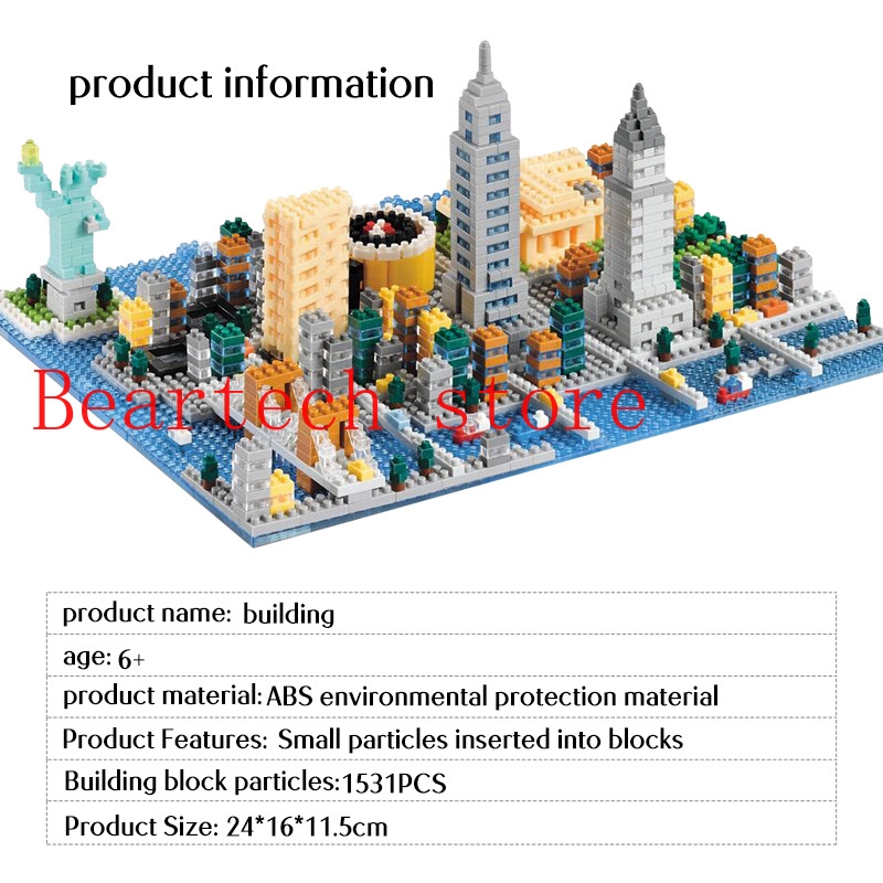 1530+pcs Bricks New York Statue of Liberty Mini Diamond Blocks City Architecture London Tower Bridge Building Block Toys