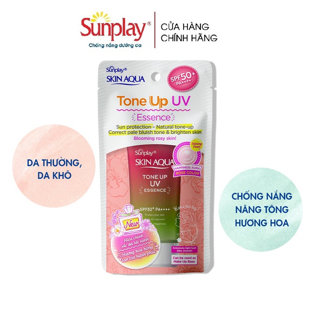 Tinh chất chống nắng nâng tông dành cho da khô/thường Sunplay Skin Aqua Tone Up UV Essence Happiness Aura (Rose)50g | BigBuy360 - bigbuy360.vn