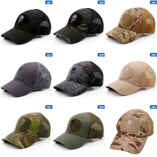 Baseball Cap Operators Hat Airsoft Camo Camouflage Cap w Punisher Patch