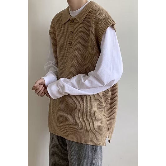 Phong cách hàn quốc áo vest len ​​mùa thu ve áo len dệt kim lỏng màu áo vest bên ngoài