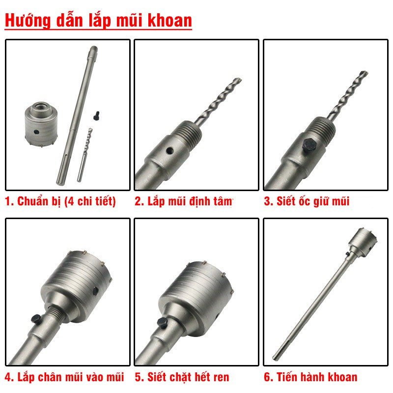 Mũi Khoan Rút Lõi, Khoan Khoét Bê Tông, Tường Chân SDS Plus Chắc Chắn VITO