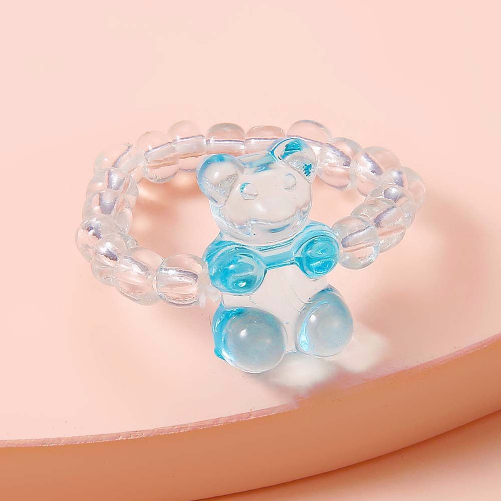 Nhẫn Nhựa Resin Co Giãn Đính Hạt Hình Gấu Nhiều Màu Thời Trang Hàn Quốc Cho Nữ
