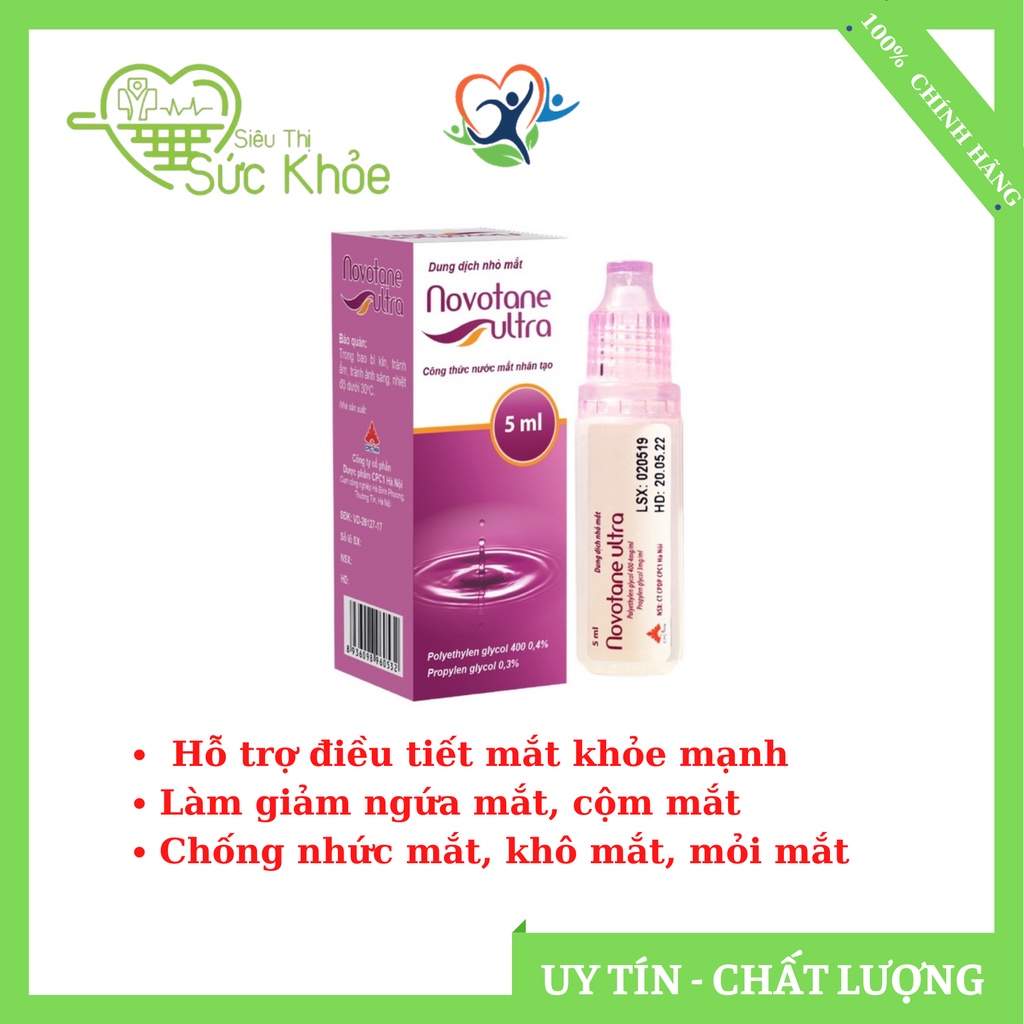 Nước mắt nhân tạo, Novotane Ultra  bổ sung nước tạo độ ẩm chống khô mắt bảo vệ mắt, hỗ trợ chống mỏi mắt