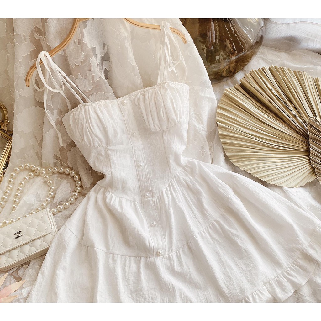 ĐẦM 2 DÂY TRẮNG CÚP NGỰC TẦNG CHÂN BÈO | BigBuy360 - bigbuy360.vn