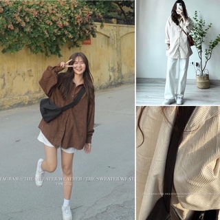 Áo sơ mi dài tay chất nhung tăm form rộng ulzzang hàn quốc - áo sơ mi nhung tăm 2 màu oversize