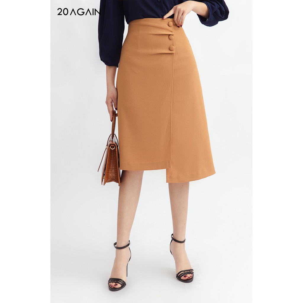 Chân váy midi vạt chồng 3 cúc - 20AGAIN - JDA0943 | BigBuy360 - bigbuy360.vn