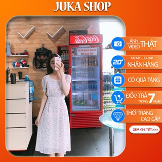 Đầm vintage -đầm hoa nhí cổ vuông- váy tiểu thư hoạ tiết hoa xinh Juka Shop